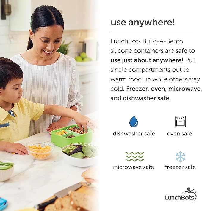 LunchBots Build -a- Bento Lunch Box, Silicone Bento Box for Kids, Multi-Compartment Lunch Container, Oven & Dishwasher Safe, BPA Free, 32 oz