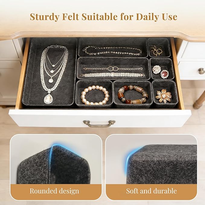 8pcs Felt Desk Drawer Organizer Tray, Charcoal