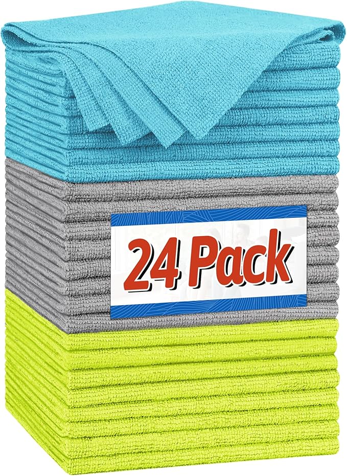 FIXSMITH Microfiber Cleaning Cloth, Shop Towels Bulk, 24 Pack Microfiber Towels for Cars, All-Purpose Absorbent Cleaning Rags, Dust Cloth for Automotive, Mechanic, Garage, Bar, 12 x 11 inch
