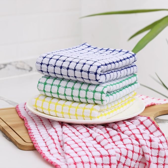 Kitinjoy Cotton 12 Pack Kitchen Towels and Dishcloths Sets, 16 x 25 Inch & 12 X 12 Inch Dish Towels Bulk, Super Soft and Absorbent Hand Towels for Kitchen Drying, Blue