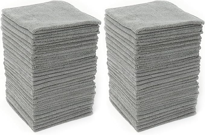 HAWOK Microfiber Cleaning Cloths with Poly Scour Scrub Side, 13 x 13 inches, 50 Pack, Glass Car Window Dish Cloths, Reusable and Machine Washable, Lint-Free, Medium Grey