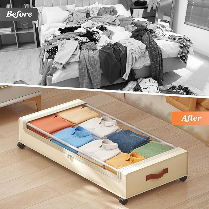 70L Under Bed Storage with Wheels, Beige
