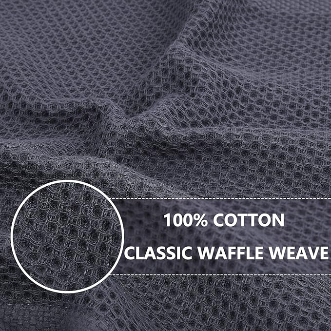 Homaxy 100% Cotton Waffle Weave Kitchen Dish Cloths, Ultra Soft Absorbent Quick Drying Dish Towels, 12 x 12 Inches, 18-Pack, Dark Grey