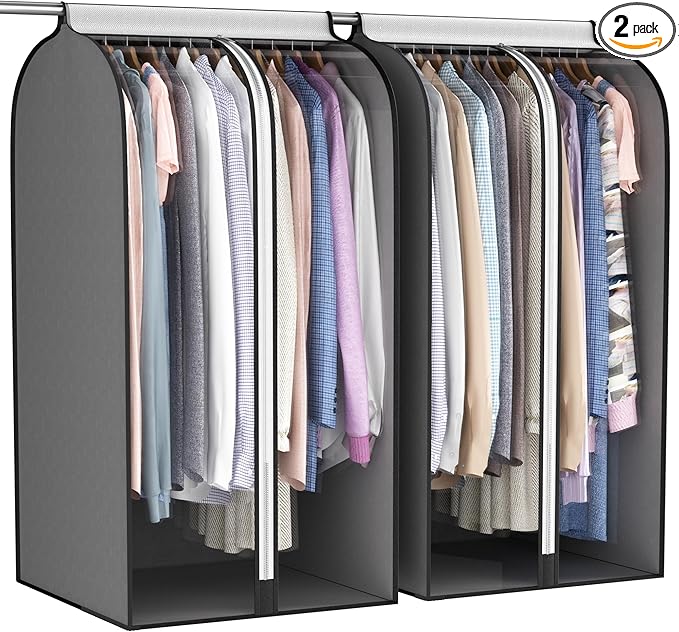 Liuoud 22” Gusseted Garment Bags for Hanging Clothes, Large Clear Window Clothes Cover for Closet Storage, Wardrobe Coat Protector for Suit, Shirt Dress, Bottom Enclosed, 2 Pack, 40” Long