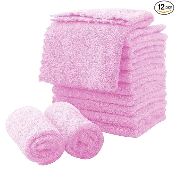 MOONQUEEN Microfiber Facial Cloths Fast Drying Washcloth 12 Pack - Premium Soft Makeup Remover Cloths - Frozen Berry