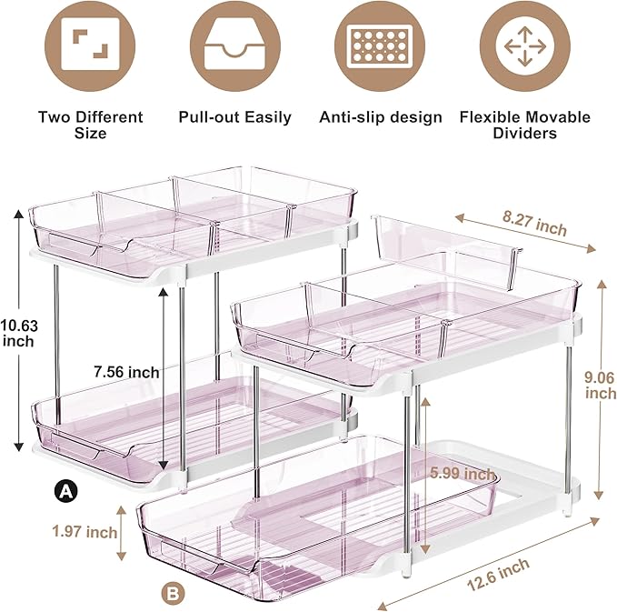Delamu 2-Tier Multi-Purpose Bathroom Under Sink Organizers and Storage, Stackable Kitchen Pantry Organization