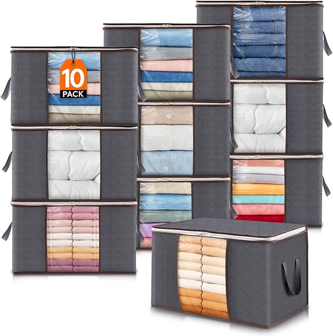 10 Pack 60L Clothes Storage Bins with Lids
