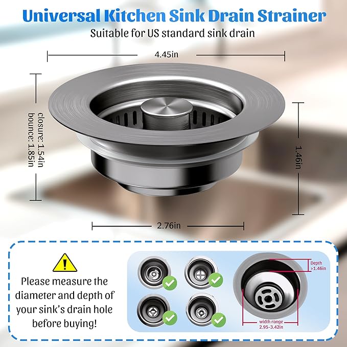 NinjaTiger Kitchen Sink Strainer - 3-in-1 Stainless Steel (3-1/2") Drainer