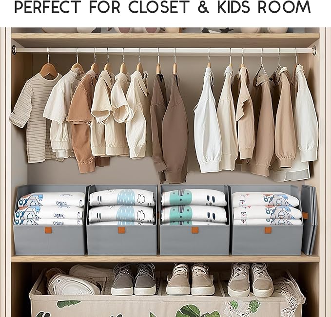 Homsorout Fabric Closet Storage Cubes - 4 Pack Square Storage Bins with Dual Handles for Clothes, Towels, Toys, Cube Storage Organizers for Bedroom