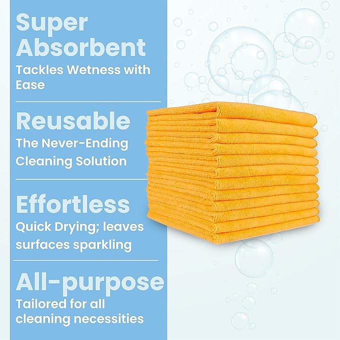 A&A Wiping Cloth- Microfiber Cleaning Towel, Super Absorbent Orange Microfiber Towels, Perfect for House, Cars, Windows, Gym and Office, Orange Microfiber 16x16 Towels, Pack of 180 Pieces