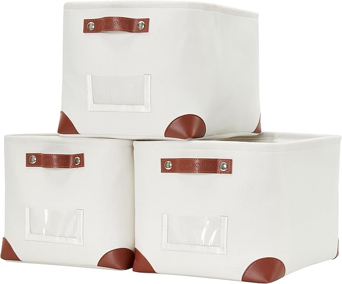 White Storage Bins Fabric Storage Baskets for Shelves & Linen Closet