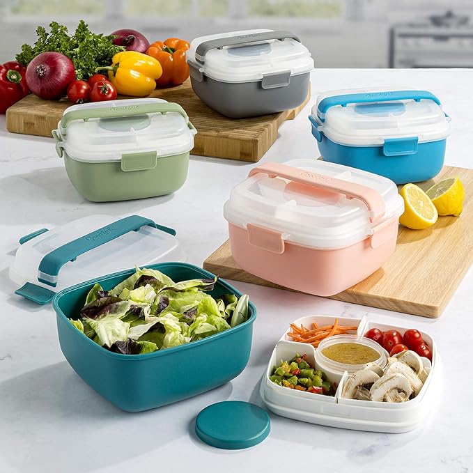 Goodful Stackable Lunch Box Container, Bento Style Food Storage with Removeable Compartments for Sandwich, Snacks, Toppings & Dressing