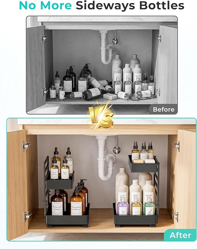 Metal Pull Out Slide Shelf Organizer for Under Sink Organization in Kitchen