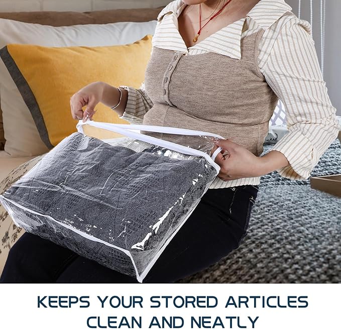 10 Pack Clear Storage Bags with Zipper Large Plastic Zippered Storage Bags for Blankets Clothes Sweaters Pillow Bed Sheet Storage Organizers 16 x 14 x 4 Inch