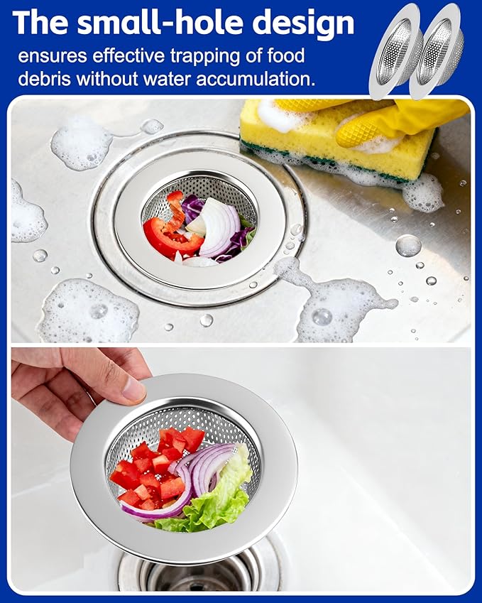 4-Pack Kitchen Sink Drain Strainer, Sturdy Stainless Steel, for Most Kitchen Sink, Effectively Catches Food Particles to Keep Drain Cleanliness
