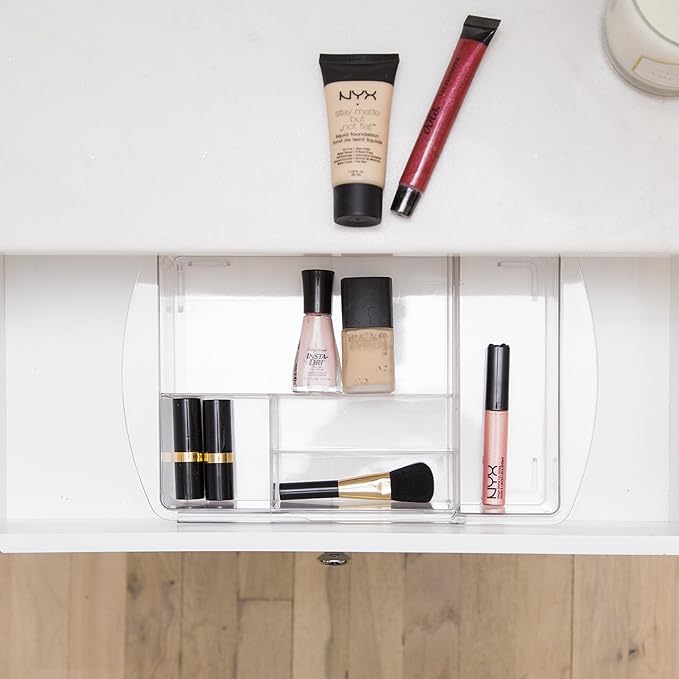 BINO | 7-Section Expandable Plastic Drawer Organizer | Makeup Storage | Space-Saving Makeup Storage | BPA - Free Material | Home Essential | Bathroom Vanity Organizer | Cosmetic