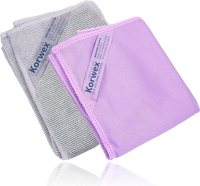 Korwεx Basic Package, Window Cleaning Cloth (Purple) and Enviro Cloth (Grey), Glass Cloth, Lints Streaks Scratches Free, Only Water, No Chemical Needed, (Purple 1 Pack, Grey 1 Pack)