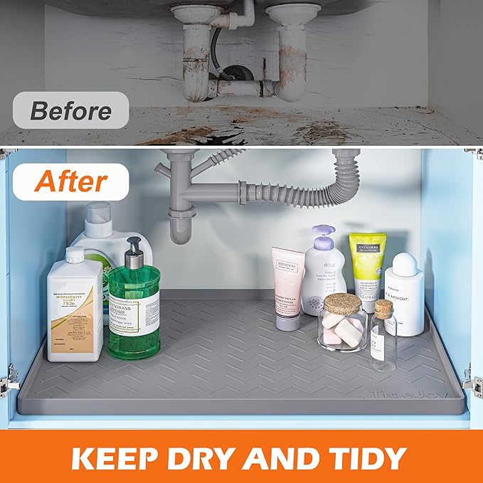 TigeJoy 25" x 22" Under Sink Mats for Kitchen Waterproof, Leak-Proof Silicone Mat Sink Protector and Cabinet Liner, Kitchen Essentials Organizer and Storage, Boot or Shoe Tray, Pet Feeding Mat