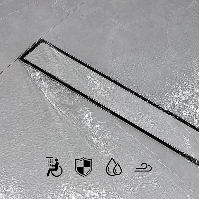 SaniteModar Linear Shower Drain, Shower Drain 18 inch with Flat and Tile Insert 2 in 1 Panel, Brushed 304 Stainless Steel Linear Drain