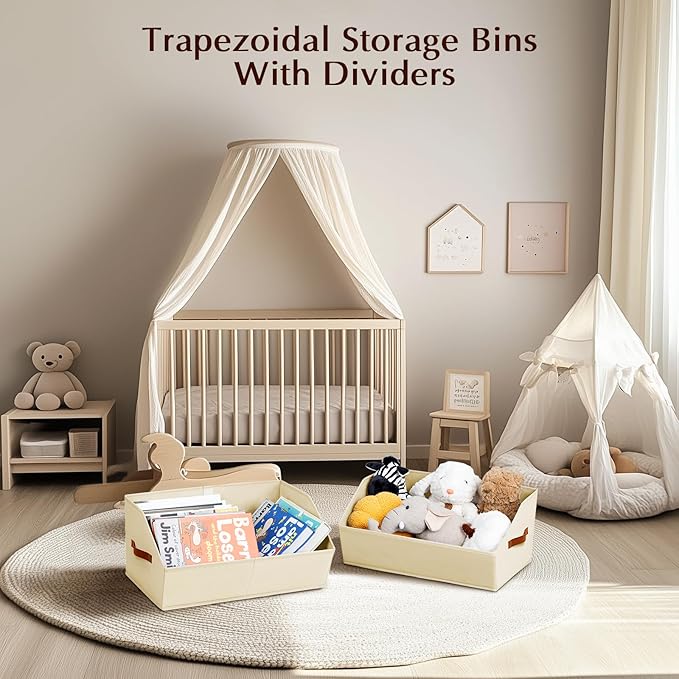 Homsorout Closet Organizers and Storage Bins - 8 Pack Collapsible Divided Trapezoidal Cube Storage Bins Baskets with Orange Handle for Organizing Clothes Blankets, Toys, Books, Towels(Beige)