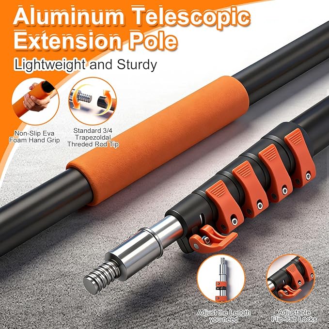 30FT High Window Cleaning Kit, 5-24 FT Telescoping Extension Pole with Dual Action Flip-Lock & Screw Fixing Design, 2-in-1 Window Squeegee