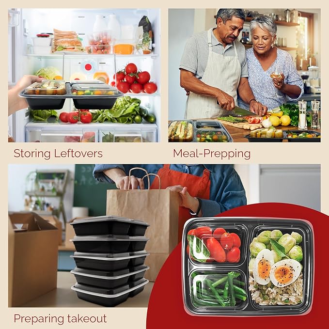 Reli. Meal Prep Containers 32 oz (20 Pack) 3 Compartment Meal Prep Containers Reusable, Microwave Safe | Plastic Togo Box for Food