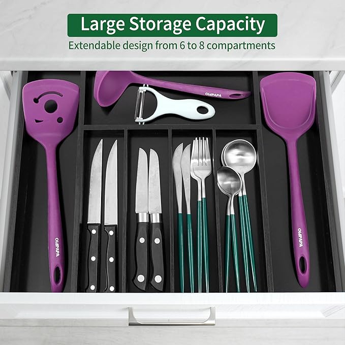 Bamboo Silverware Drawer Organizer, Expandable Kitchen Utensils Drawer Organiser