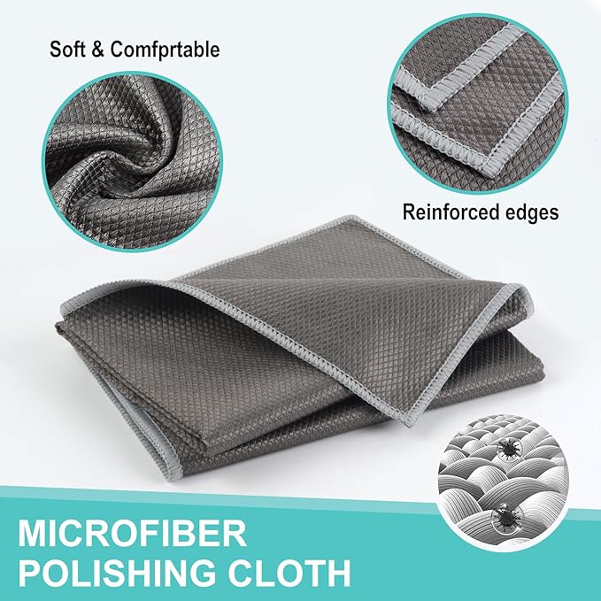 KinHwa Microfiber Glass Cleaning ClothsWindow Cleaning Cloth Lint free Scratch Free Polishing Cloths for Dishes Eyeglasses Car Stainless Steel Appliances Mirrors Screens 16In x 16In Gray 8Pack
