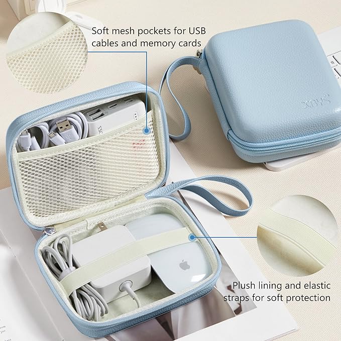 Charger Case for Macbook, Portable Tech Electronic Organizer Bag,Travel Storage Pouch for Laptop Accessories, MacBook Power Adapter, Charging Cords, USB Drives, Power Bank (Blue, L)