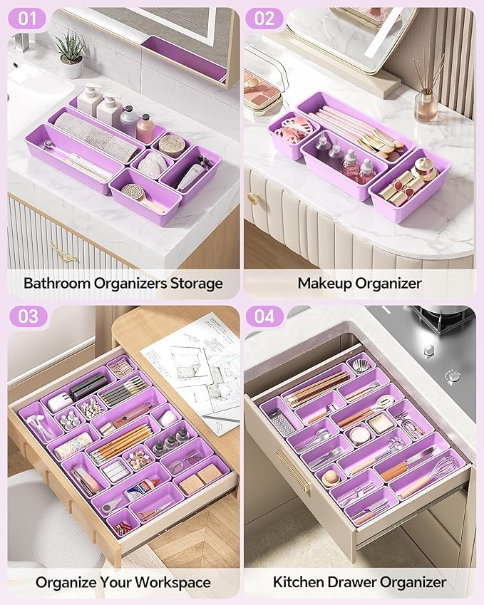 13 Pack Plastic Drawer Organizers Set, Purple