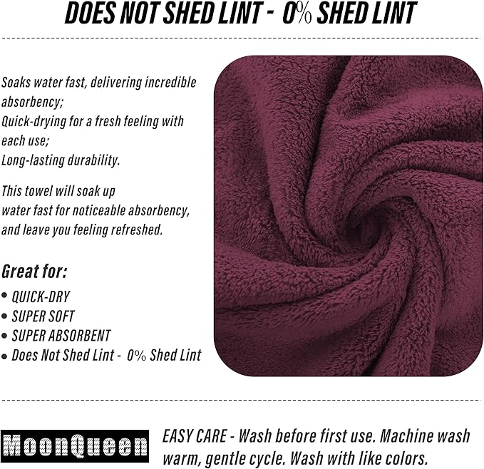 MOONQUEEN 6 Pack Premium Hand Towels - Quick Drying - Microfiber Coral Velvet Highly Absorbent Towels - Multipurpose Use as Hotel, Bathroom, Shower, Spa, Hand Towel 16 x 28 inches (Burgundy)