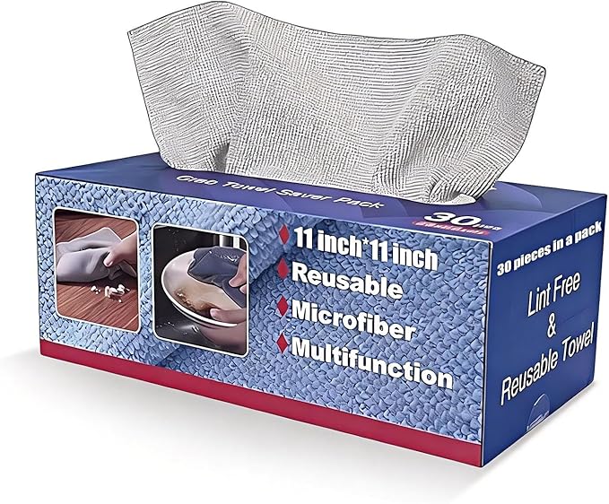 Reusable Microfiber Cleaning Cloths, Gray, 11x11 Inches, Lint Free, Highly Absorbent, Multifunction, 30 Pack