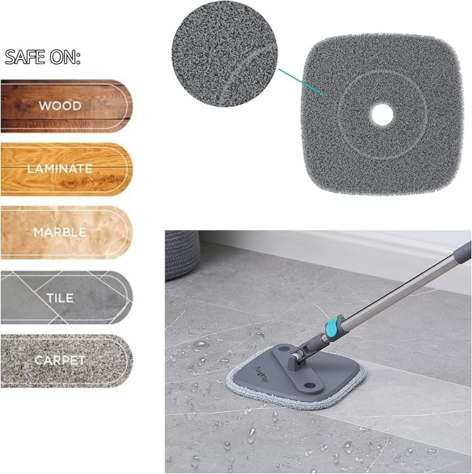 True & Tidy Silicone Sweeper Mop Head + 2pc Machine Washable Microfiber Pad for SPIN-800 TrueClean Mop and Bucket System Square Spin Accessories Set