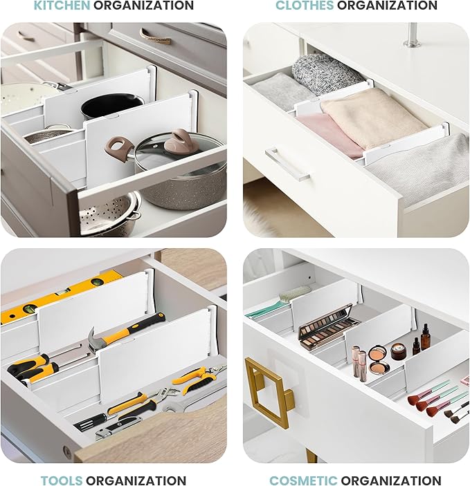 Adjustable Drawer Dividers, 8" Tall, Expandable 13.35-22", 6-Pack
