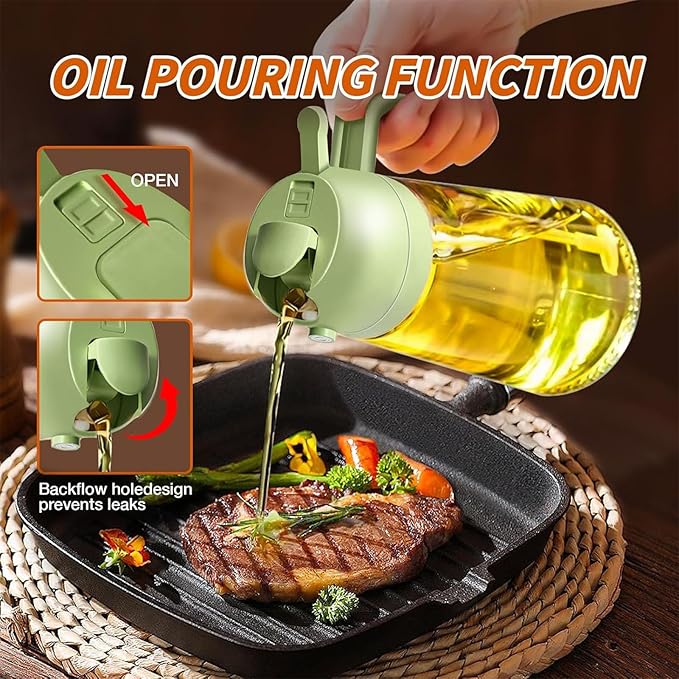 Oil Sprayer for Cooking,2 In 1 Oil Dispenser and Oil Sprayer,Glass Olive Oil Dispenser Bottle,Oil Container Kitchen Set for Salad Making,Baking,BBQ, 03 White+greener