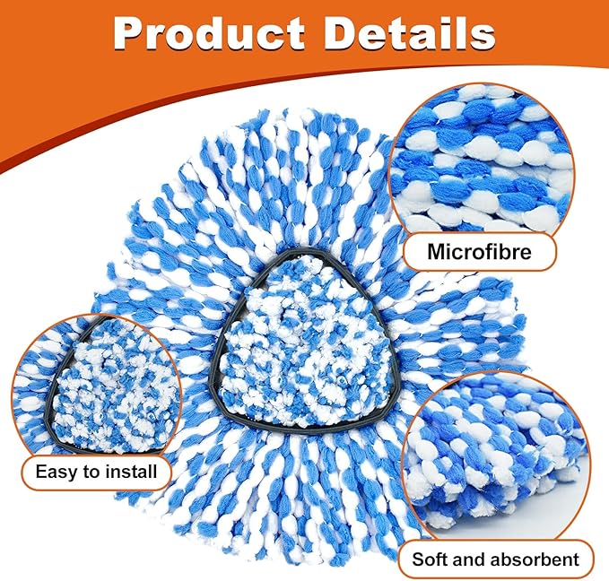2 Microfiber Mop Head Refills and 2 Chenille Mop Pads,1 Upgrade Scrub Brush 1 Spin Mop Base for O Cedar RinseClean 2 Tank Spin Mop System,Spin Microfiber Mop Refills for Cleaning All Floors