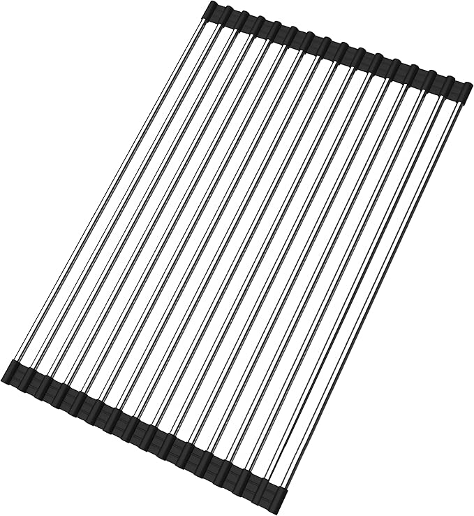 Roll up Dish Drying Rack Over The Sink Kitchen Roll up Sink Drying Rack Portable Dish Drainer Foldable Dish Drying Rack (Black, 37 * 30CM)