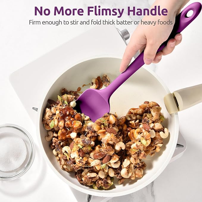 U-Taste Extra-Long 600ºF Heat Resistant Spatula Spoon: 14" Silicone Spoonula Cooking Utensils for Kitchen Use, Non-Stick Scoop Scraper with Soft Edge & Firm Core for Baking, Mixing, Serving (Purple)