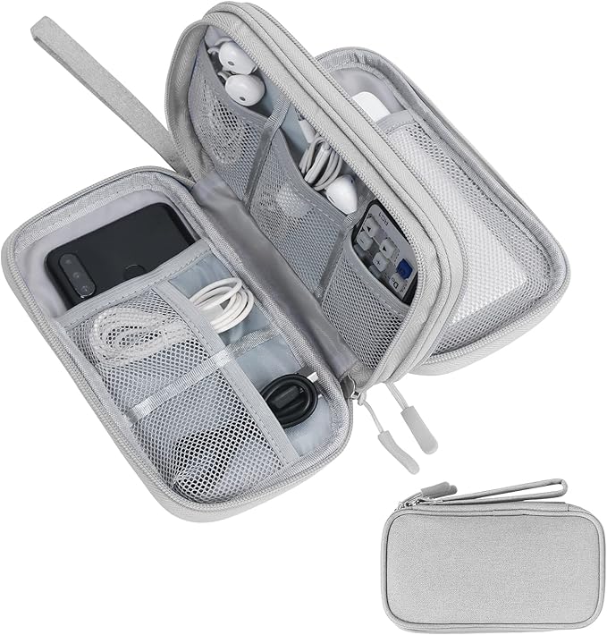 Skycase Electronic Organizer Travel Case - Waterproof Travel Cord Pouches for Organization, Cable Organizer, All-in-One Double Layers Storage Bag for Accessories, Charger, Cable, Grey-1
