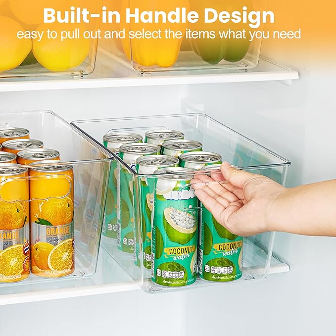 12 Pack Clear Pantry Organizer Bins, Plastic Containers with Handle for Kitchen