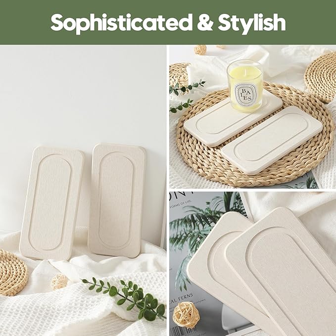 2Pack Diatomite Stone Sink Tray, Water Absorbing Faucet Mat for Kitchen & Bathroom Counter, Quick Dry Decorative Soap Dish Makeup Vanity Caddy,Dispenser Sponge Holder Organizer, Beige-8"x 3.8"