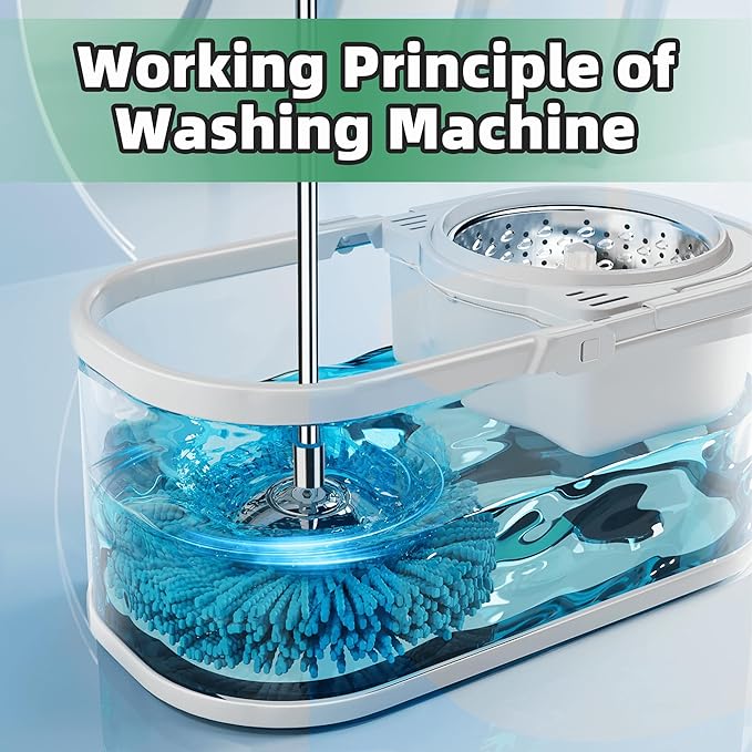 Spin Mop and Bucket with Wringer Set for Home,360° Mop and Bucket with Separate Clean and Dirty Water,Wet Dust Mop for Floor Cleaning with Extra Refills (Green)
