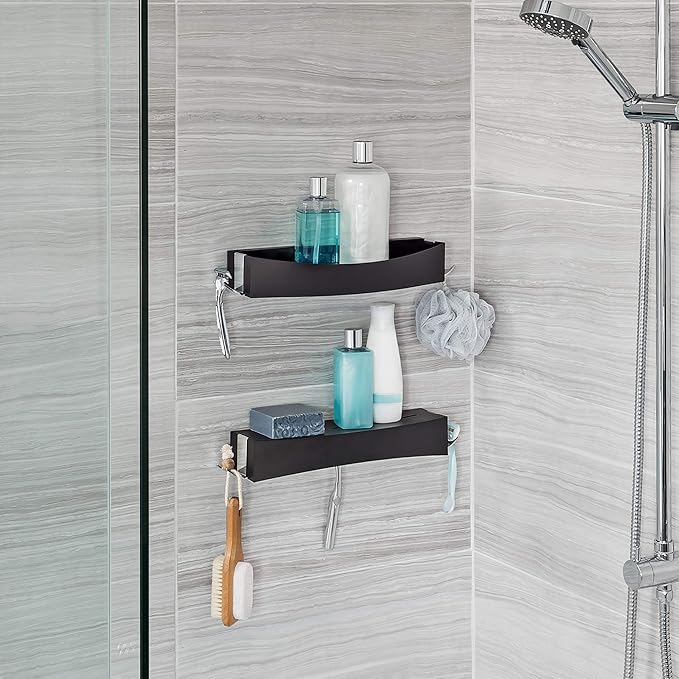 Better Living Products 15384 CLEVER Flip Shower Shelf, Black and Chrome