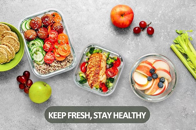 M MCIRCO 24-Piece Glass Food Storage Containers with Upgraded Snap Locking Lids,Glass Meal Prep Containers Set - Airtight Lunch Containers, Microwave