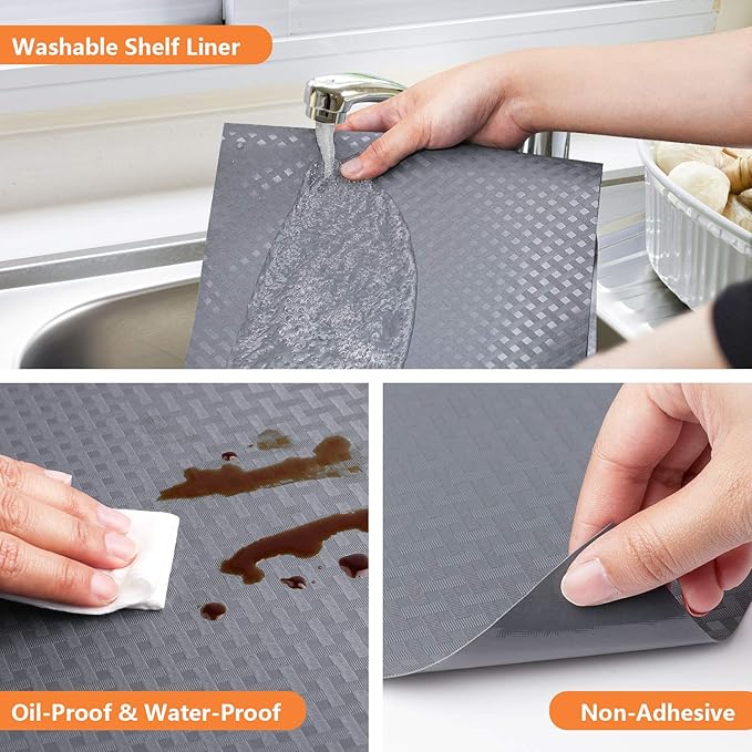 Shelf Liners for Kitchen Cabinets, Waterproof and Oil-Proof Kitchen Cupboard Liner, Refrigerator Liners and Plastic Drawer Mats EVA Non Adhesive Shelves, Fridge - Gray 11.8 x 118 Inches