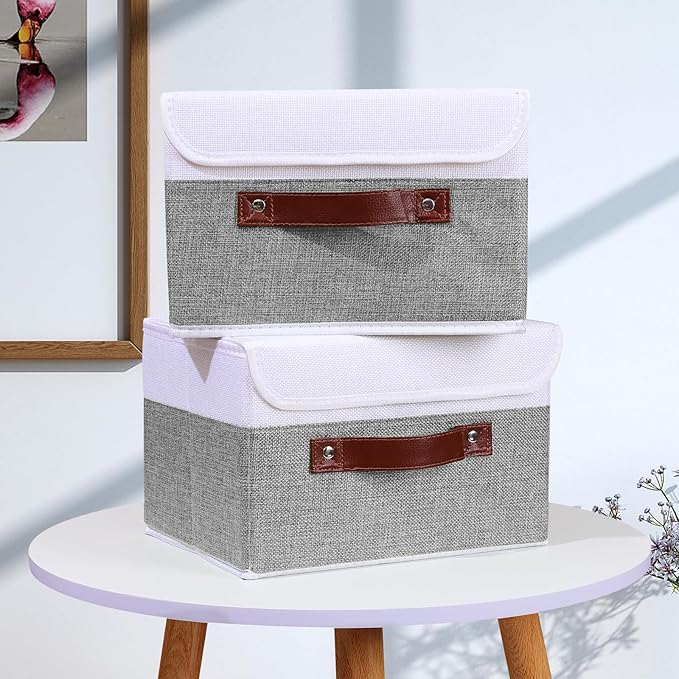 ANMINY 2 Storage Boxes - Small, Gray White - Home Closet Organizer