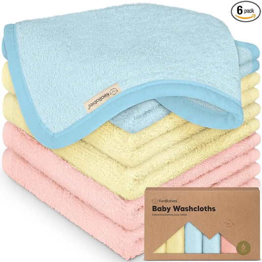 6-Pack Baby Washcloths – Soft Absorbent Viscose from Bamboo Washcloths for Face, Body, Baby Towels for Newborn, Kids, Toddlers, Infant, Gentle on Sensitive Skin, 10x10 Reusable Face Towels(Candy Pop)