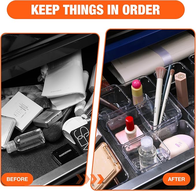 9 PCS Clear Plastic Drawer Organizers Set with Non-Slip Pads