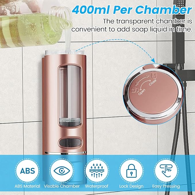 Single Wall Mounted Hand Soap Dispenser, 13.5oz/400ml Pink Bathroom Shower Dispenser Refillable Liquid Lotion Soap Dispenser for Bathroom Kitchen Hotel (Pink)