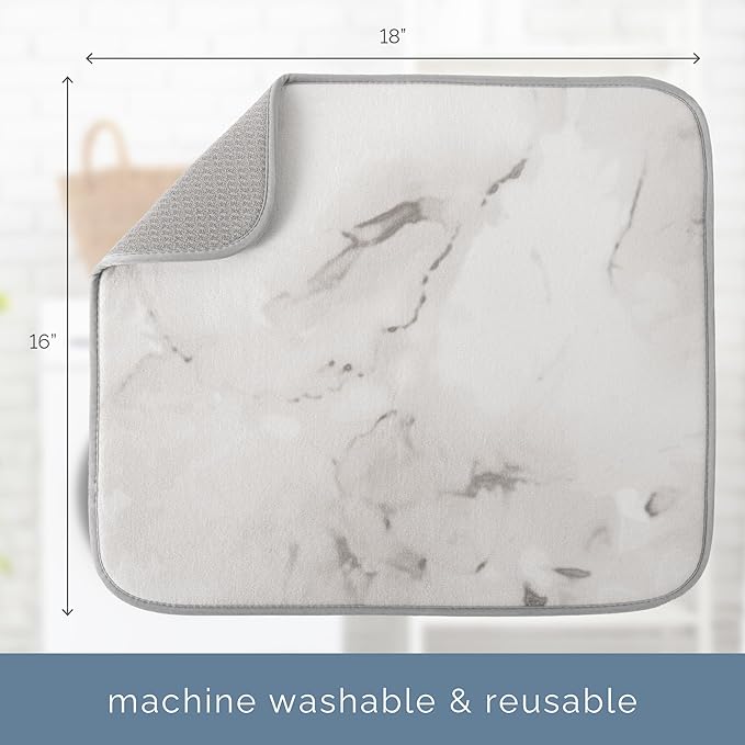 INC. Dish Drying Mat, 16” x 18”, Grey Stone
